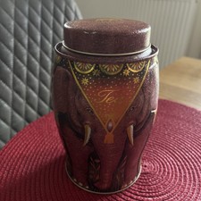 Williamson Elephant Tea Caddy Tin Empty Burgundy 