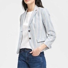 BR Baby Blue & White Striped Linen Blend Cricket Blazer / Rowing Blazer, Size 0