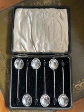 Six Arthur Price Antique Sterling Silver Coffee Bean Spoons Hallmark Art Deco 