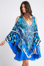NEW CZARINA WILD FEATHERS KAFTAN DRESS SILK VISCOSE CRYSTALS