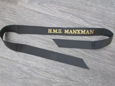H.M.S Manxman Royal Navy Naval Cap Band Tally