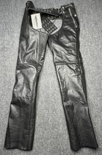 UNIK Premium Leather Motorcycle Chaps Mens 3XS Black Genuine Biker Riding