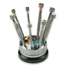 Watchmakers 9 screwdrivers set, french type with revolving base SPARE BLADES new