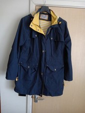 PER UNA Ladies  14 Hooded Jacket Navy Blue /Yellow Striped Lining Preowned Vgc