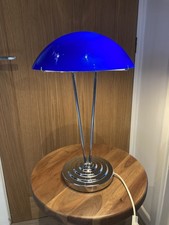 Vintage 1995 Ikea Kupol B9311 Cobalt Blue Glass+Chrome Table Lamp Light MCM 