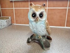 1950’s Vintage Ceramic Owl On Wood Stump Figurine By Jema Ware Holland No.188