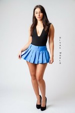 Plain Blue Pleated Short Skirt