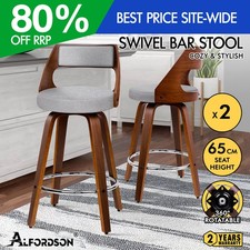 ALFORDSON 2x Swivel Bar Stools Eden Kitchen Dining Chair Wooden LIGHT GREY