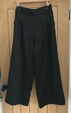 QED Black Palazzo Pants/Wide Leg Trousers with Front Buttons, Size Large, BNWT