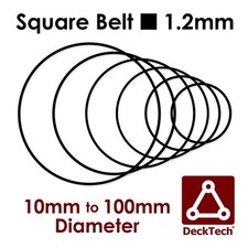 DeckTech 1.2mm Square Drive Belt 10mm - 100mm Ø Inner Diameter Rubber ~1.3mm