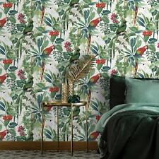 Ikala Tropical White/Multi AF0006 World of Wallpaper Exotic Flowers Leaves Birds