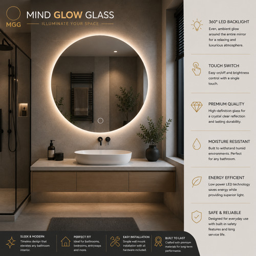 Round led mirror 80cm - mirror, 60/70/80cm