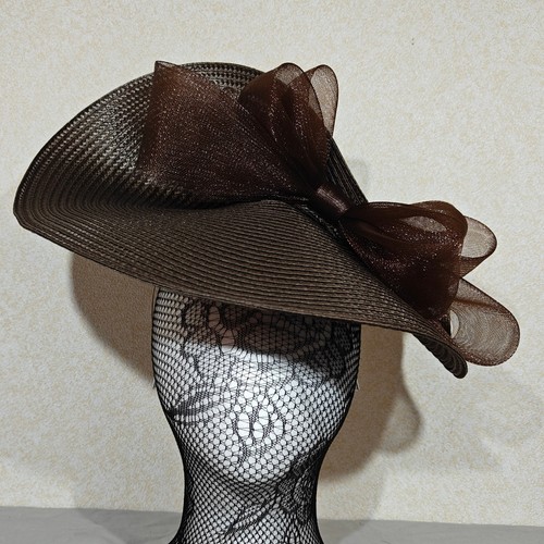 Dark brown straw fascinator - brown,