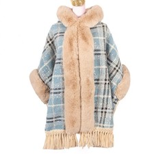 Serene Blue Plaid Hooded Cape