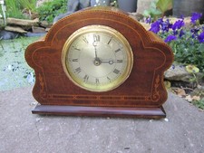 Edwardian Mahogany Marquetry Mantel Clock/Timepiece, Battery Movement
