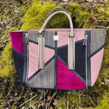 RIVER ISLAND PINK PATCHWORK TOTE BAG. FASHION STATEMENT HANDBAG, STYLE,  GLAMOUR