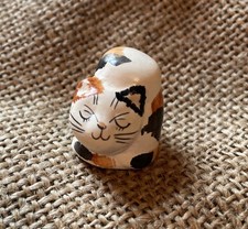 Vintage Merryfield Pottery Clay Handpainted Cat Miniature Thimble Ornament Kitty