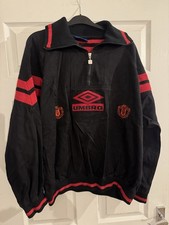 Manchester United 1993/95 Umbro Drill Top,Black & Red Size XL - Rare Vintage