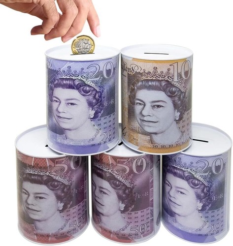 Money box tin - £5, £10