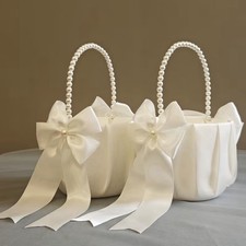 Flower Girl Basket White Satin