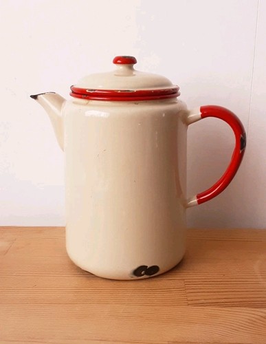 Vintage enamel teapot cream - vintage,
