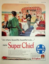 Original Santa Fe Railroad AD Highlighting New dining car on the new Super Chief