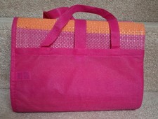 M & S Pink and Orange Stripe Folding Beach Mat Picnic Blanket Travel Waterproof
