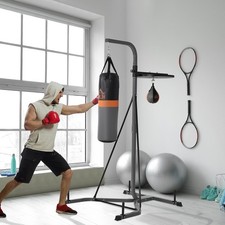 Boxing Station with Punchbag, Speed Ball, Freestanding Hanging Frame, Grey