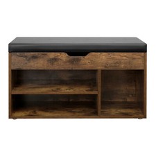 Vintage Shoe Bench with Cushion Storage Bench with Padded Seat Shelves LHS30BX