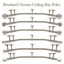 Ceiling Bay Window Curtain Pole 3 Sided 28mm Eyelet Brushed Chrome Complete Kit