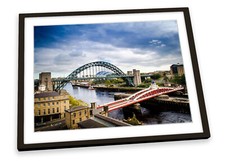 Newcastle Quayside Tyne Bridge Blue FRAMED ART PRINT Picture Poster Artwork