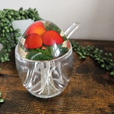Vintage Lucite Strawberry Jam Pot With Spoon Plastic Retro