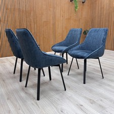 Furniture Village 'Veja' Blue Heritage Velvet Set Of 4 Swivel Dining Chairs NEW