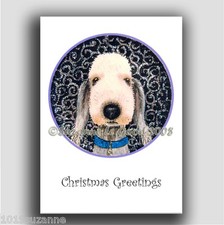 Bedlington Terrier dog painting glitter Christmas cards 6 pack Suzanne Le Good