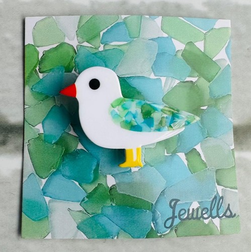 Seaglass seagull resin brooch - seagull,