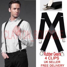 35mm Unisex Mens Men Braces Plain Black Wide & Heavy Duty Suspenders Adjustable