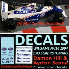 F1 Collection Williams FW16 Rothmans Hill and Senna 1994 water slide DECALS 1:43