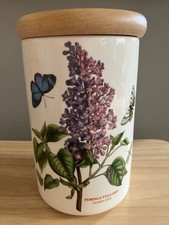 PORTMEIRION large Botanic Garden ceramic storage jar canister & wooden lid Lilac