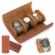 Luxury Genuine Leather Watch Roll 3 Slot Travel Case Leather Display Storage Box