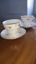 Vint Bone China Pall Mall Ware 3  Cups & Saucers Pink Roses RARE PC