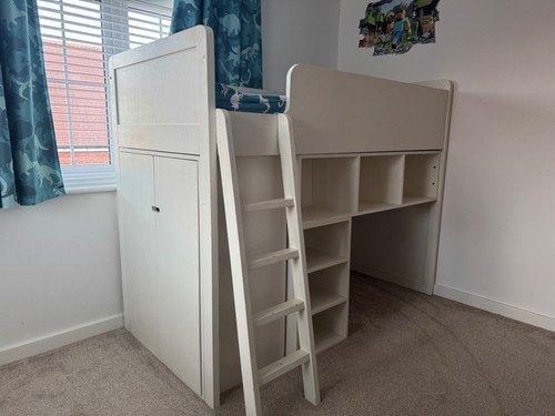 White loft bed with - loft,