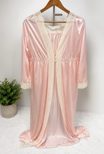 Vintage pink satin robe long - vintage,