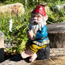 Fishing Gnome Garden Ornament Resin Old Man On Log Elf Outdoor Novelty Sculpture