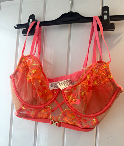 Coral floral embroidered lace - coral,