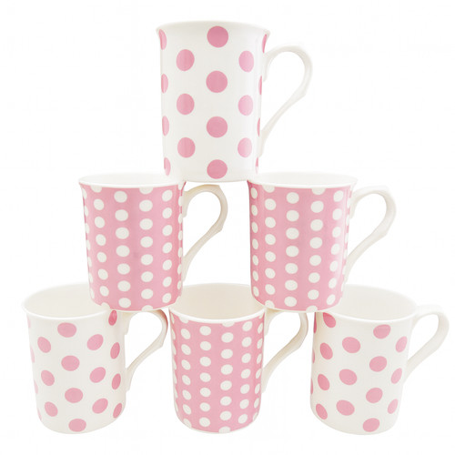 Pink spotty mugs fine bone - pink,
