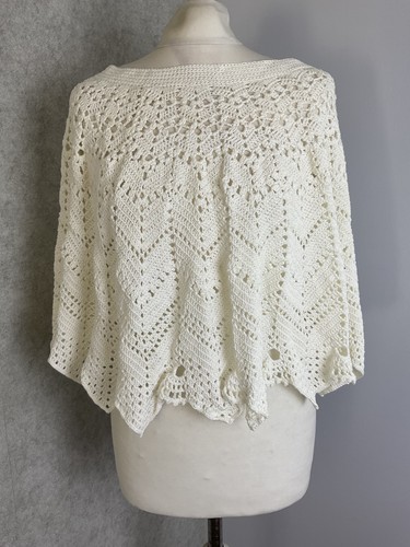 Hand crochet cream - lace, poncho