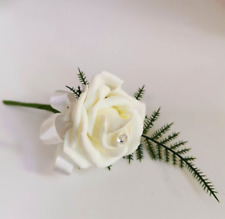 iVORY Rose buttonhole DIAMANTE