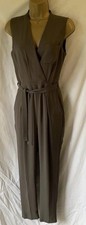 Topshop Khaki Green Size 6 Chiffon Sleeveless Wrap V Neck Belt Tapered Jumpsuit