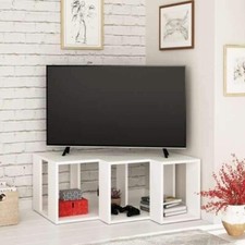 Corner TV Stand In White Modern Design Terraced 3 Area Storage Space (Brand New)
