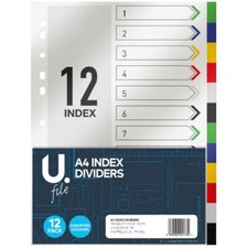 A4 Index Dividers - 12 Pages Pastel Colours School Homework Project Filing 